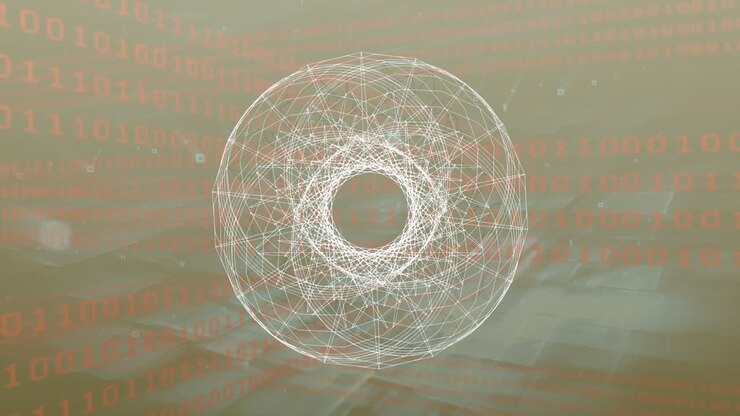 Animazione di cerchi rotanti su codice binario