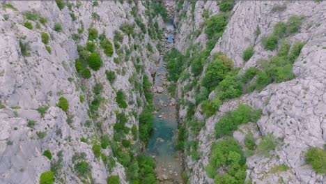 almost drieda up river cetina in croatia, concept climate change, aerial forward