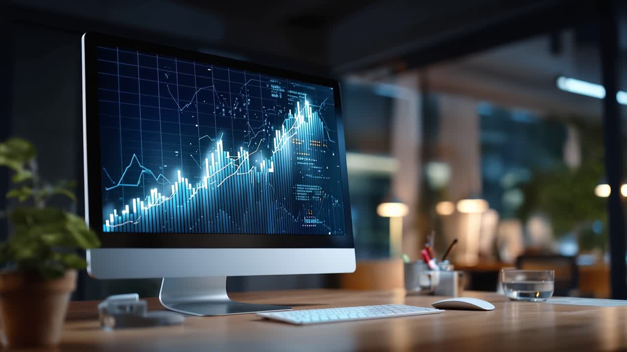 Analyzing Peak Performance: A Modern Workspace Showcasing Economic Indicators and Financial Growth Through Intricate Data Visualization and Charts