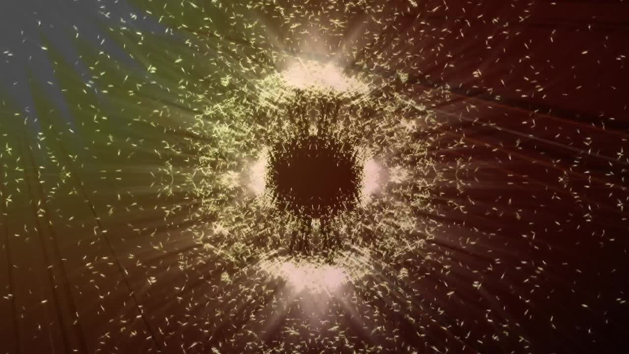 Animation of glowing white particles moving together in circular motion on dark background