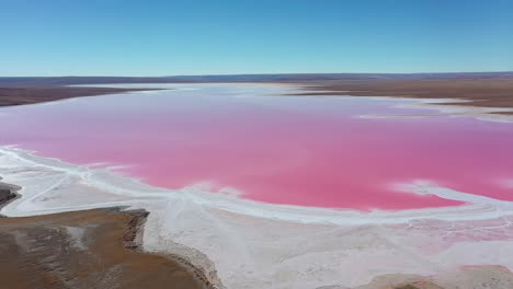 vibrant pink salt lake landscape from above