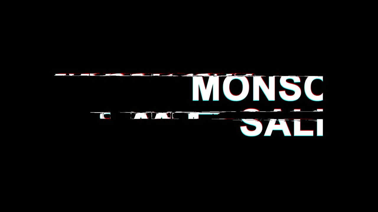 efecto de glitch de venta de monzón texto distorsión de televisión digital animación en bucle 4k