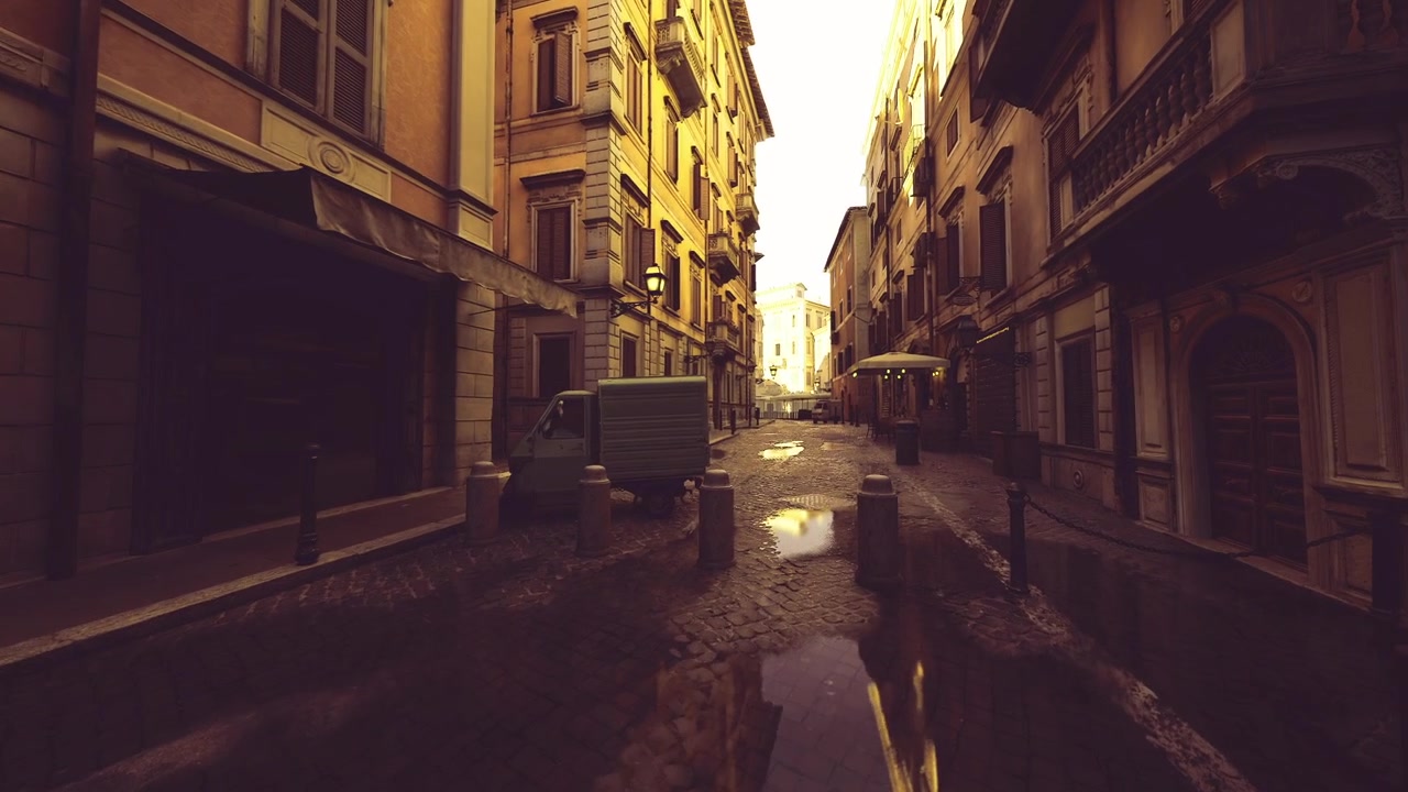 Beco da cidade submerso para gerar efeitos fotográficos impressionantes