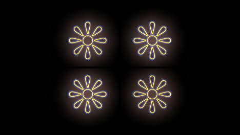 Abstrakte-Sommerblumen-Symbole-In-Reihen-Mit-Neon-LED-Licht