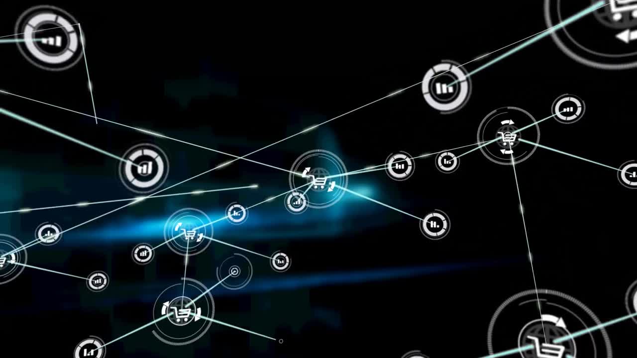 Animazione di una rete di connessioni su sfondo nero