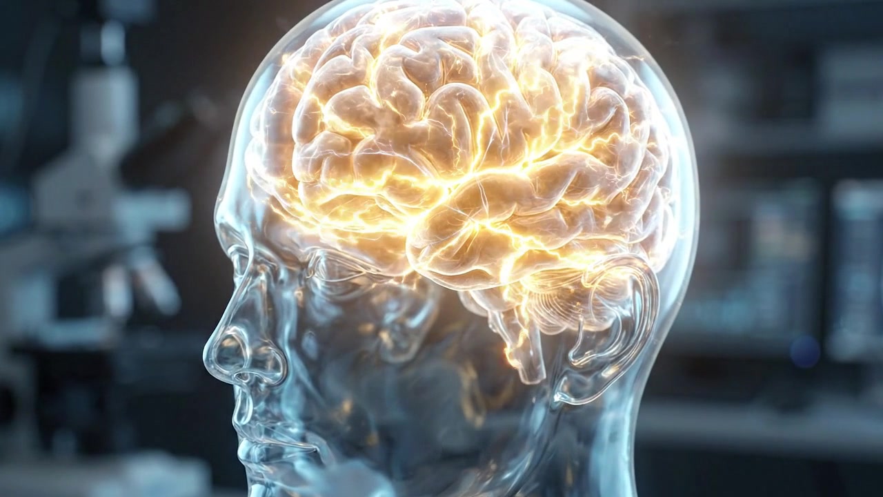 Anatomia cerebrale futuristica con segnali neurali luminosi