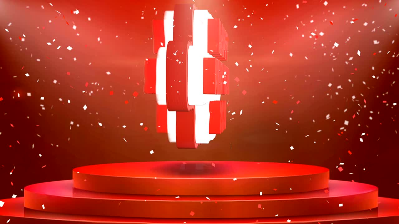 Happy New year 2020 Text Animation Stage Podium Confetti Loop Animation