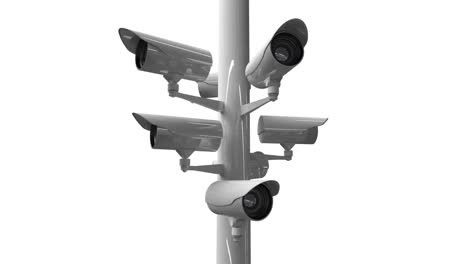 Animation-of-security-cameras-on-pole-on-white-background