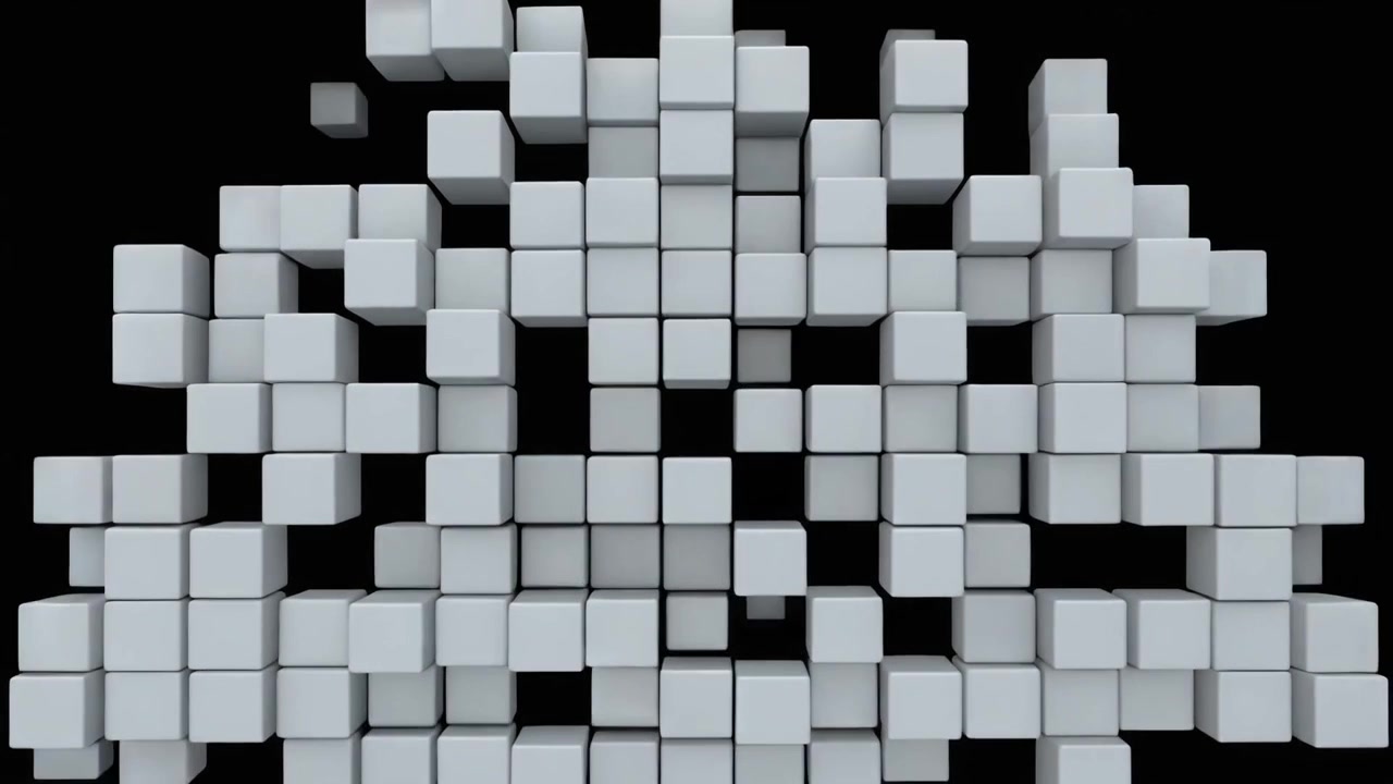 Abstract Animation of Expanding and Contracting White Cubes on Black Background