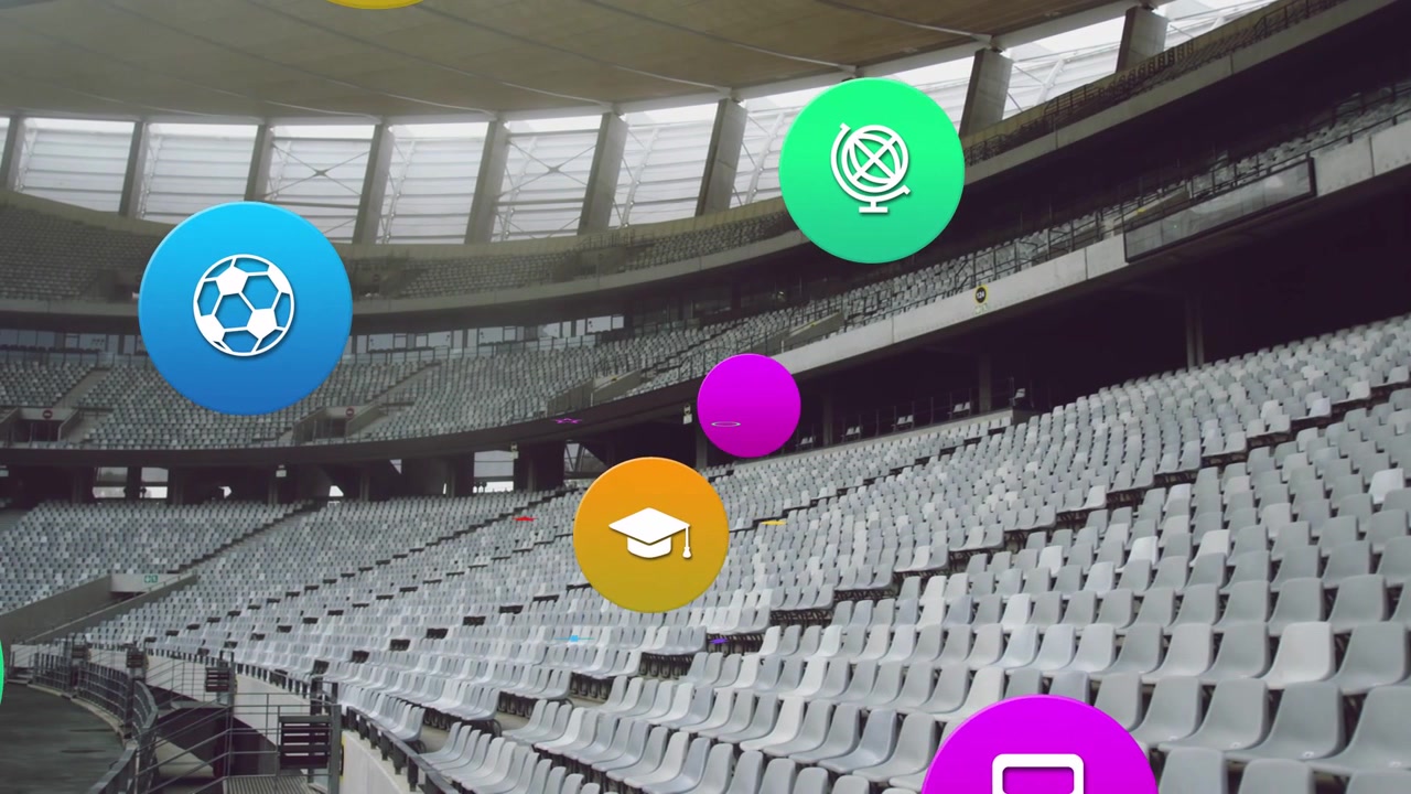 Icona blu che appare innesca l'emergere di icone che si raggruppano e poi si diradano attraverso lo stadio, a scopo educativo