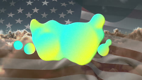 animation of speech bubble with copy space over clouds and flag of usa