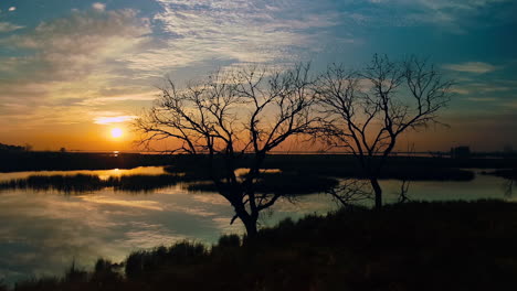 aerial shot during a peaceful sunset