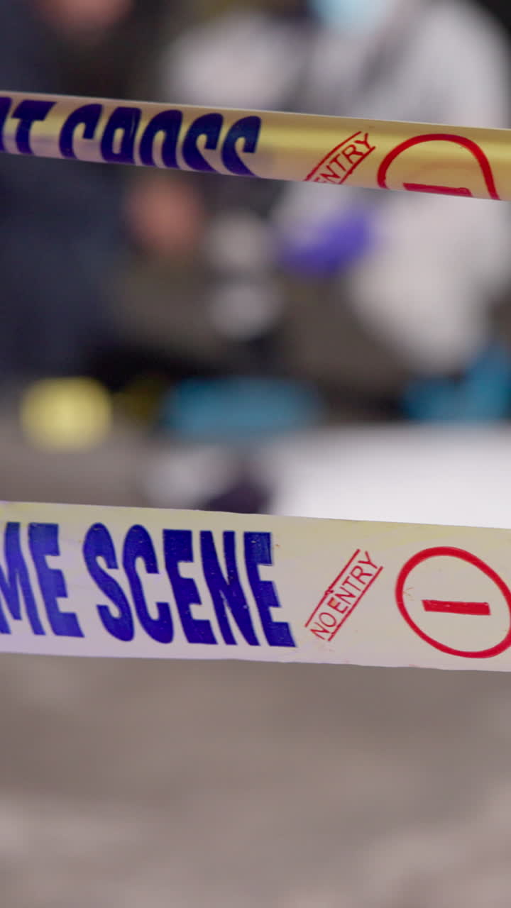 Crime scene with police tape and officers