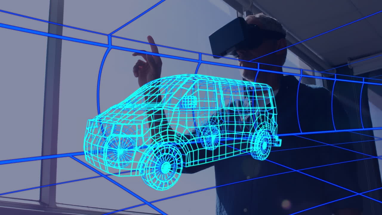 анимация цифрового 3d-рисунка машины над человеком с помощью vr-гарнитуры