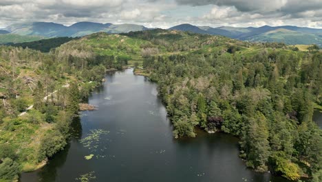 Drohnenluftaufnahmen-Von-Cumbrian,-Tarn-Hows-Lake-District-National-Park-England-Großbritannien-An-Einem-Schönen-Sonnigen-Sommertag