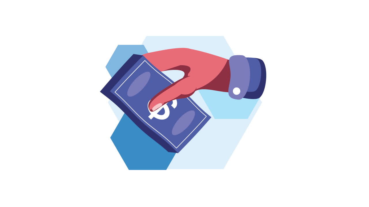 mano con billetes dinero dólares animación