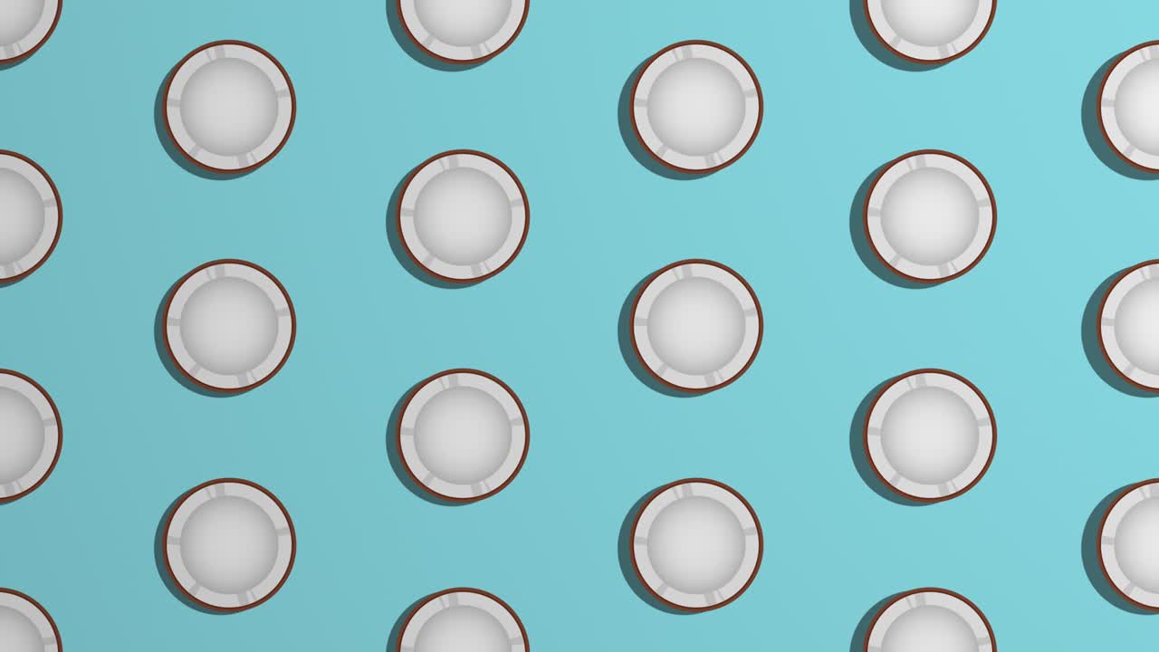 las rebanadas de coco giratorias. patrón sobre fondo azul