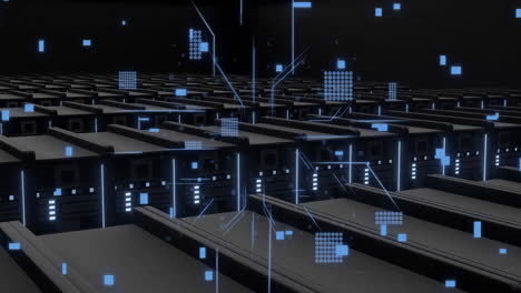 animation of circuit board and digital data processing over computer servers