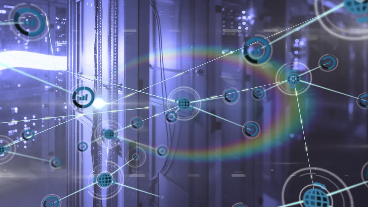 컴퓨터 서버를 통해 아이콘으로 연결 네트워크의 애니메이션