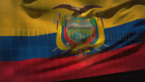 animation of financial data processing over flag of ecuador