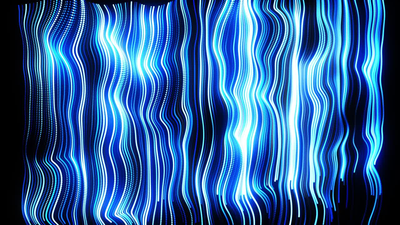 추상적인 3d 루프 배경은 파란 빛의 입자가 구부러진 선을 형성하고 선은 3d 공간에서 표면 구조를 형성합니다.