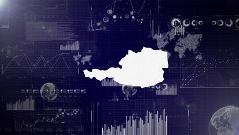 austria país antecedentes corporativos con elementos abstractos de gráficos de análisis de datos i mostrando análisis de datos video tecnológico con globo, crecimiento, gráficos, datos estadísticos del país de austria