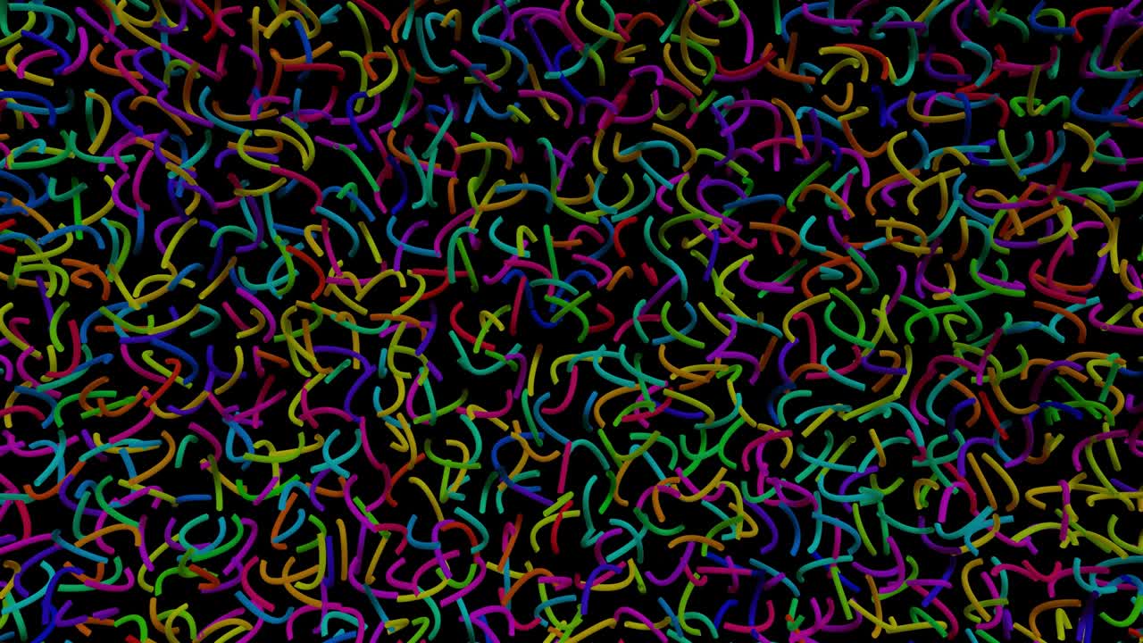 3d 추상적인 루프 배경, 네온 빛, 특이한 모양의 불빛 전구의 다채로운 플래시, 구부러진 선이 어 속에서 밝게 박이고, vj 루프 모션 디자인 bg.