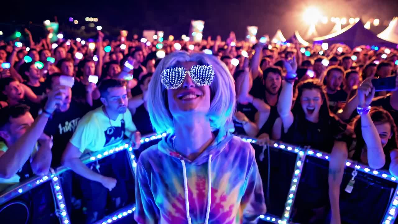 multitud enérgica en un festival de música nocturno