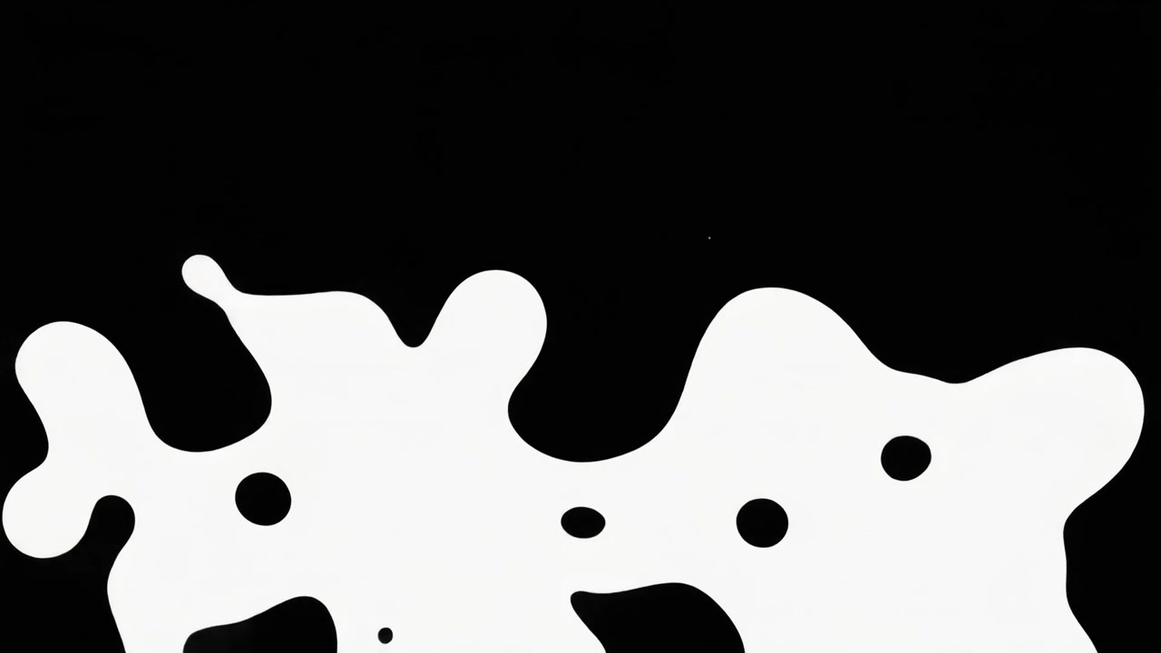 Schizzo astratto di liquido bianco che si espande e si ritira su sfondo nero