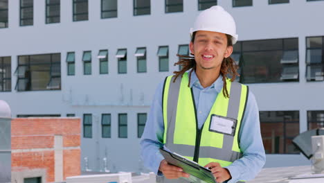 Portrait,-man-or-happy-architect-writing-on-roof