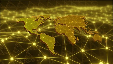 glowing network connections on world map, global communication in animation