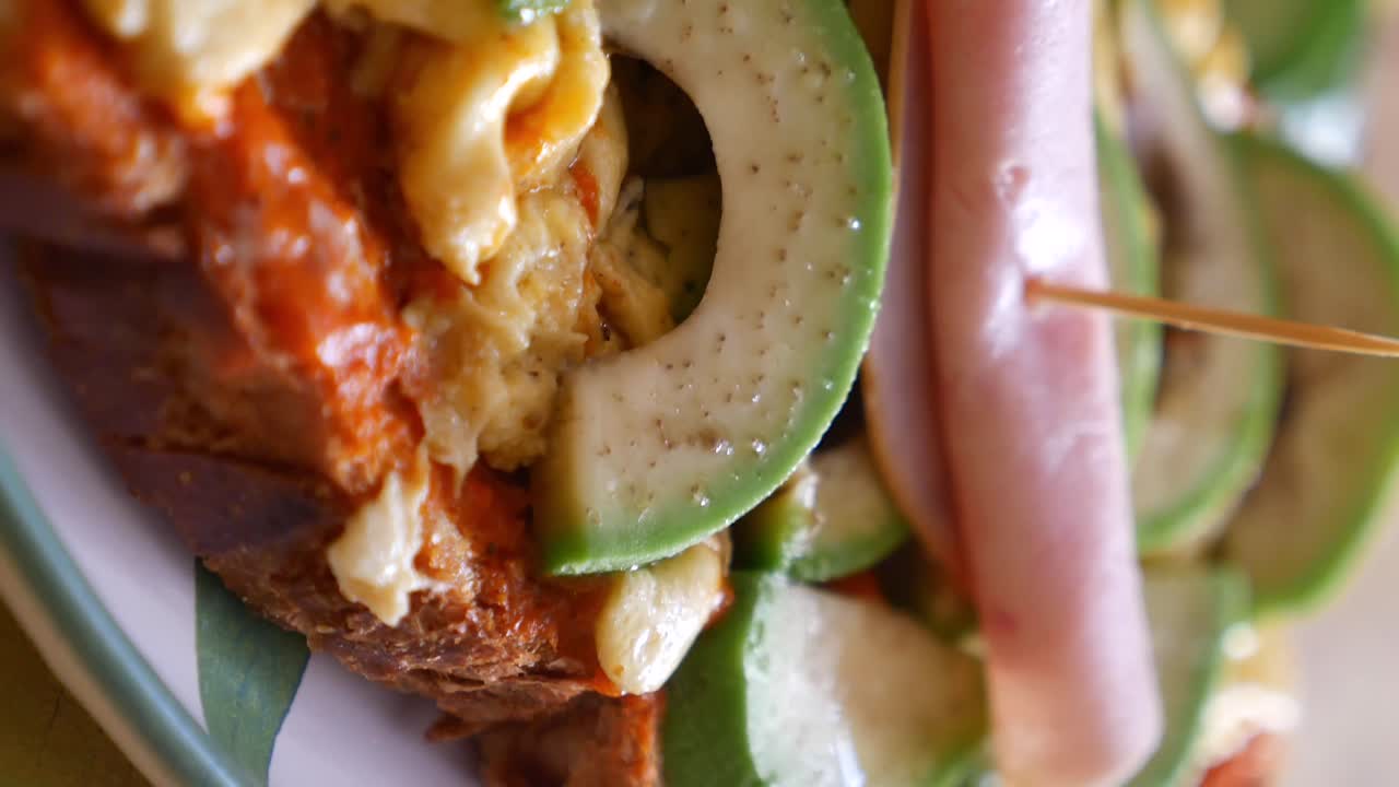 Avocado Ham Cheese Sandwich with Scrambled Eggs