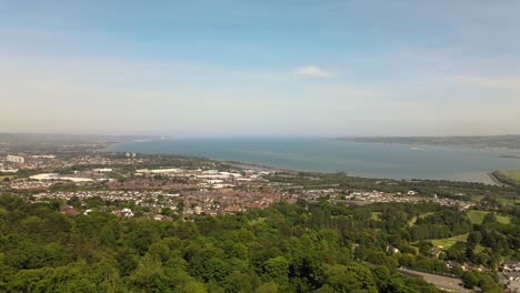 Aerial-view-looking-over-Belfast-Lough---4K