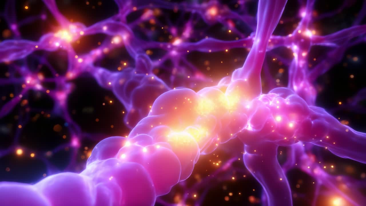 A mesmerizing visualization of intricate neural networks, showcasing vibrant connections and glowing synapses, representing the complexity of neural communication and the intricacies of brain activity at a microscopic level