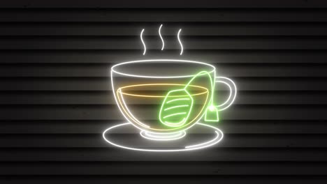 neon sign of a steaming coffee cup flickering.