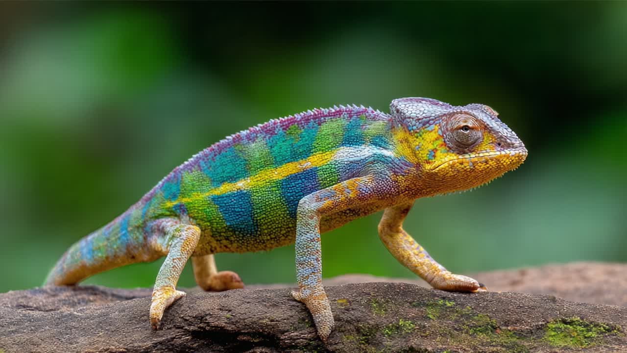 A Vibrant Chameleon Showcasing Its Colorful Skin and Unique Features While Perched on a Branch in Its Natural Habitat