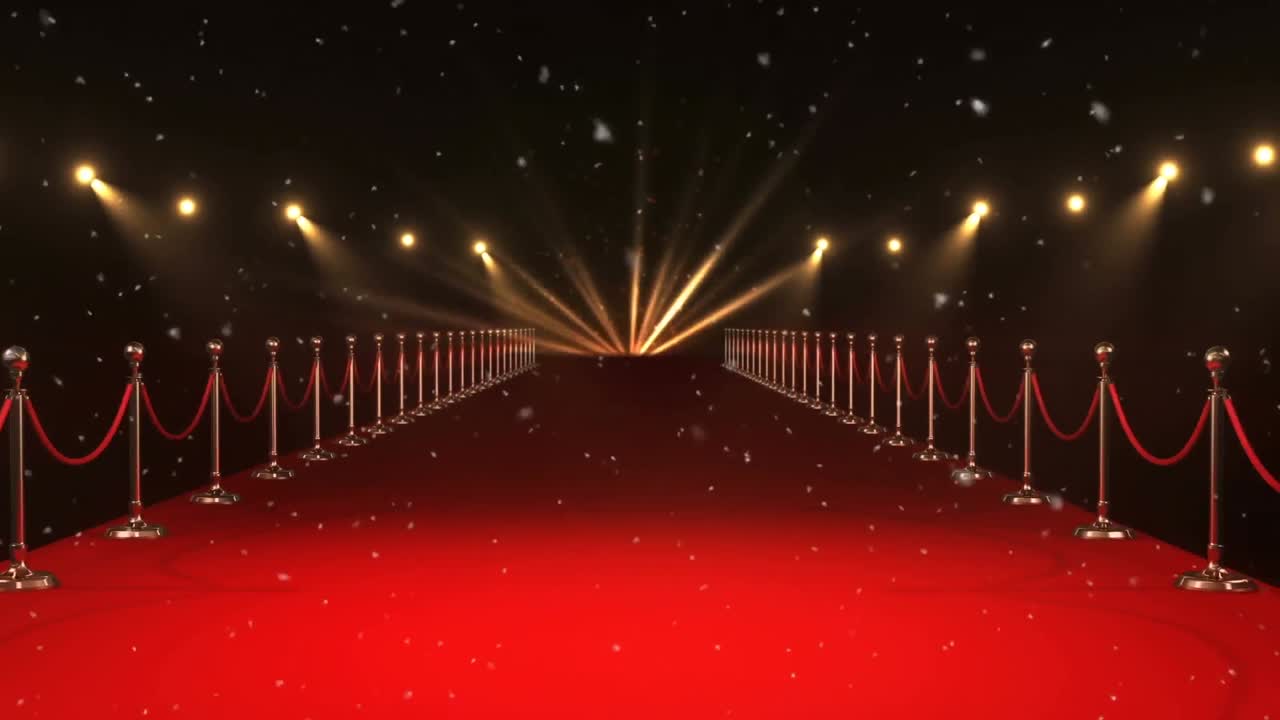 레드 카 ⁇  장소에서 스포트 라이트 위에 내리는 눈의 애니메이션