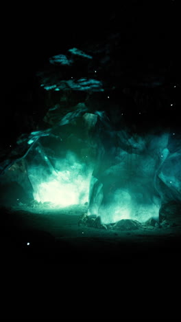 a mystical and magical ice cave glowing in the dark