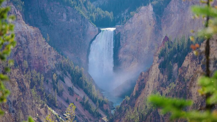 Majestic Waterfall in Yellowstone's Grand Canyon