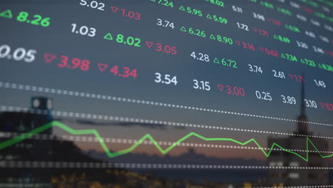 Animation-Der-Börse-Und-Diagramme-über-Der-Stadtlandschaft