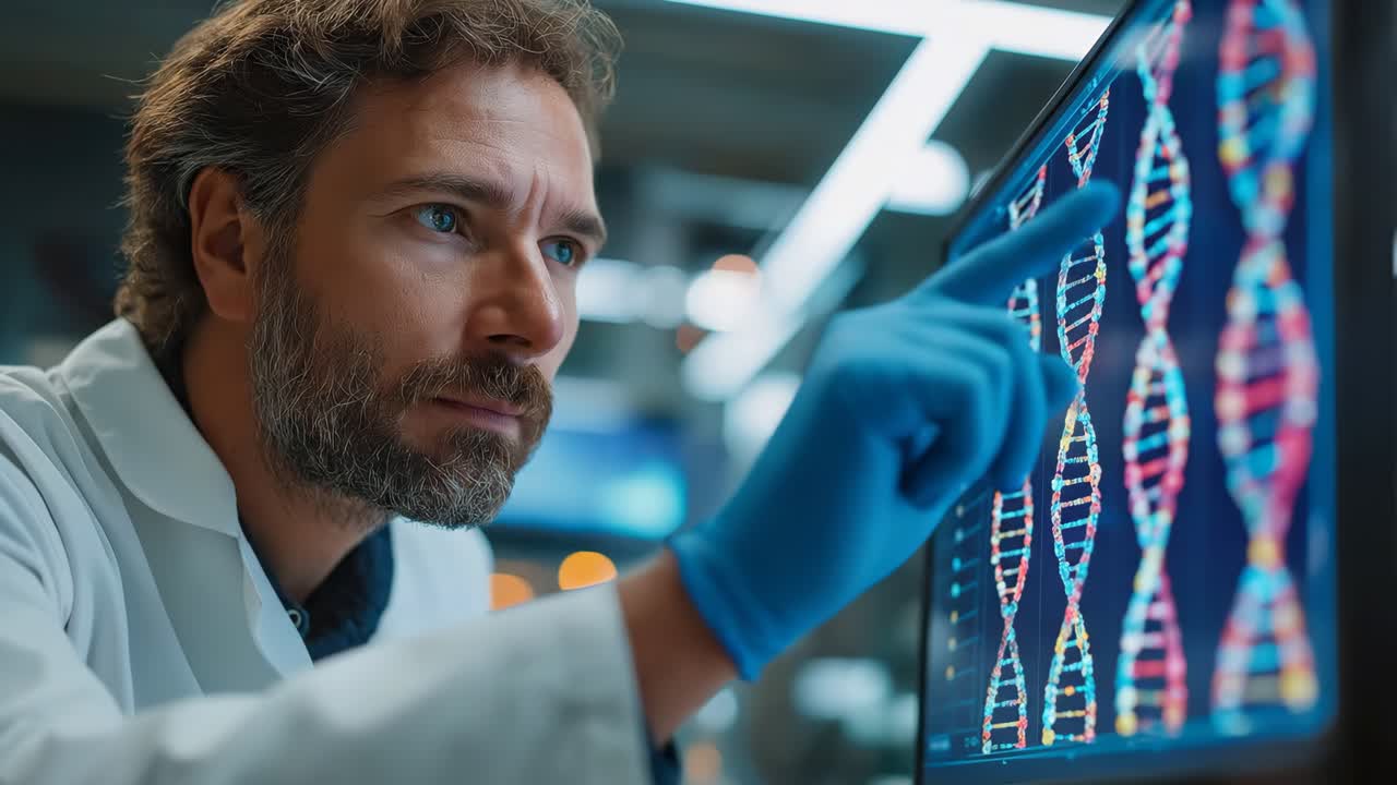 scientist analyzing dna sequences on digital screen