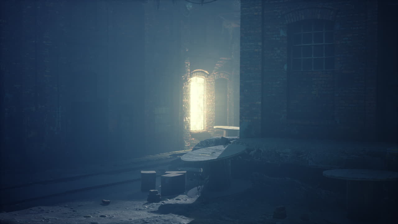 버려진 공장 의 야간 장면