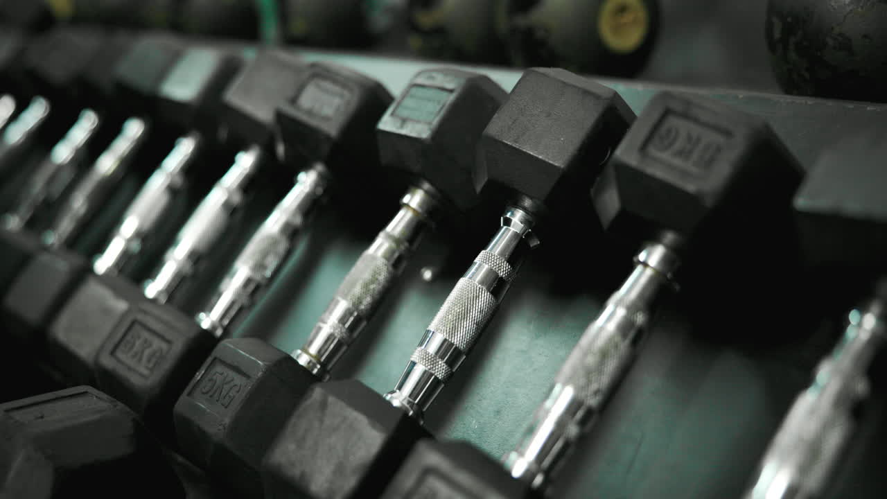 Rack of Dumbbells in Gym