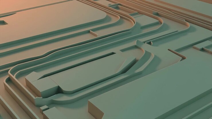 Abstrakt 3D-animation af bevægelige geometriske former og stier