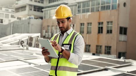 Tablet,-solar-panel-and-a-construction-worker-man