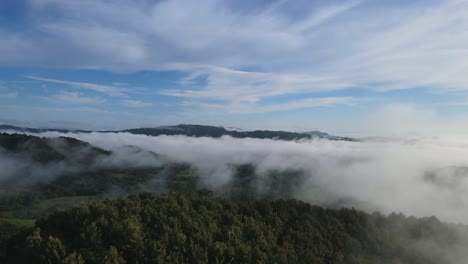 Aerial-Drone-Flyover-Forest-Mountain-With-Fog,-Costa-Rica,-4K