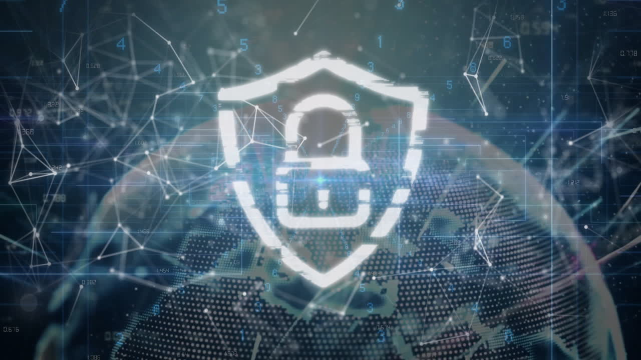 Digital globe with network connections and binary code overlay animation