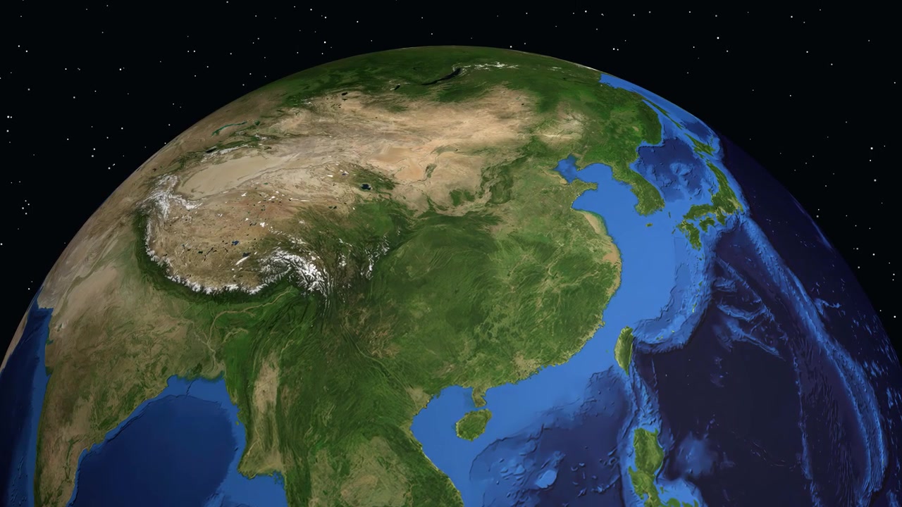 Un'animazione digitale zooma dallo spazio su Wanzhou, Cina, mostrando statistiche sulla popolazione locale.