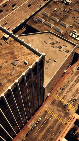 aerial view of a cityscape with skyscrapers and streets