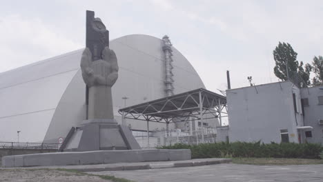 Shot-of-the-covered-Nuclear-Reactor-near-Pripyat-in-the-exclusion-zone,-near-Chernobyl-Powerplant,-Ukraine